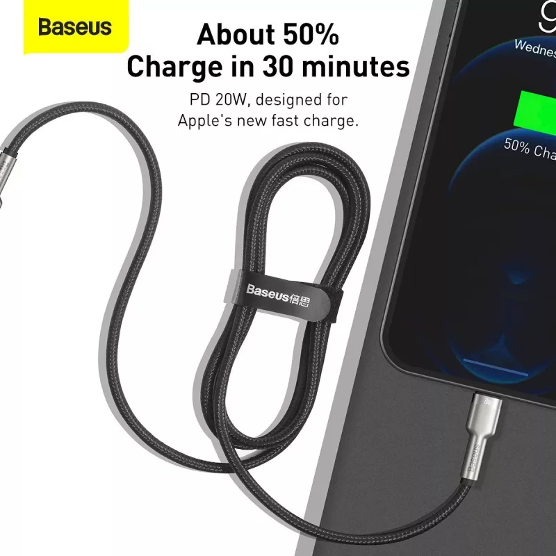 Baseus Cafule Series kovový USB-C na Lightning kábel PD 20W 1m čierny
