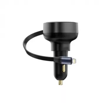 Baseus auto nabíjačka Enjoyment Pro rýchla nabíjačka Type-C samica, Lightning samec (0,75 m) vstavaný sťahovací kábel, 55W čierna EU