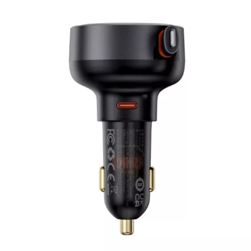 Baseus auto nabíjačka Enjoyment Pro rýchla nabíjačka Type-C samica, Lightning samec (0,75 m) vstavaný sťahovací kábel, 55W čierna EU