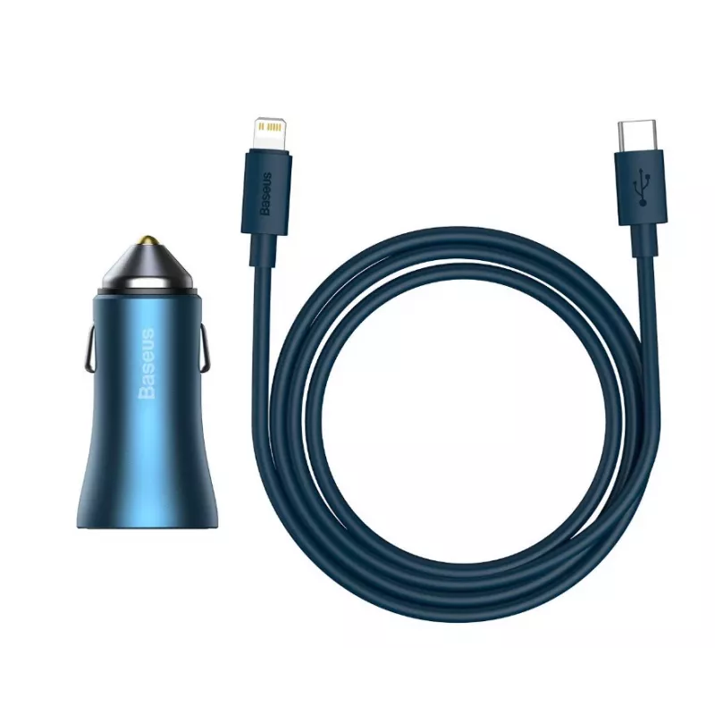 Baseus Golden Contactor Pro duálna rýchla nabíjačka do auta 40W s káblom USB-C na Lightning 1m modrá