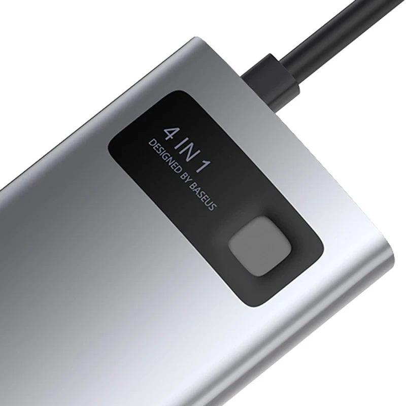 Baseus Metal Gleam Series 4-in-1 USB-C Hub, USB 3.0 + USB 2.0 + HDMI + USB-C PD, strieborná