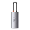 Baseus Metal Gleam Series 4-in-1 USB-C Hub, USB 3.0 + USB 2.0 + HDMI + USB-C PD, strieborná