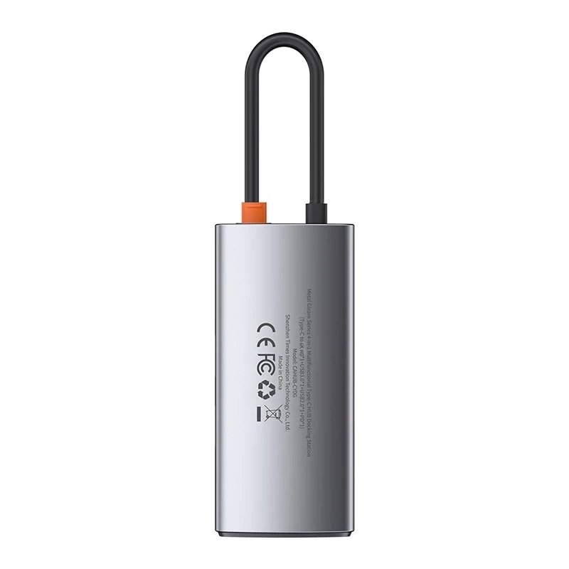Baseus Metal Gleam Series 4-in-1 USB-C Hub, USB 3.0 + USB 2.0 + HDMI + USB-C PD, strieborná