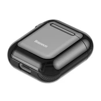 Baseus Metallic Shining ultra tenké silikónové ochranné puzdro s háčikom pre AirPods 1 / 2 čierne