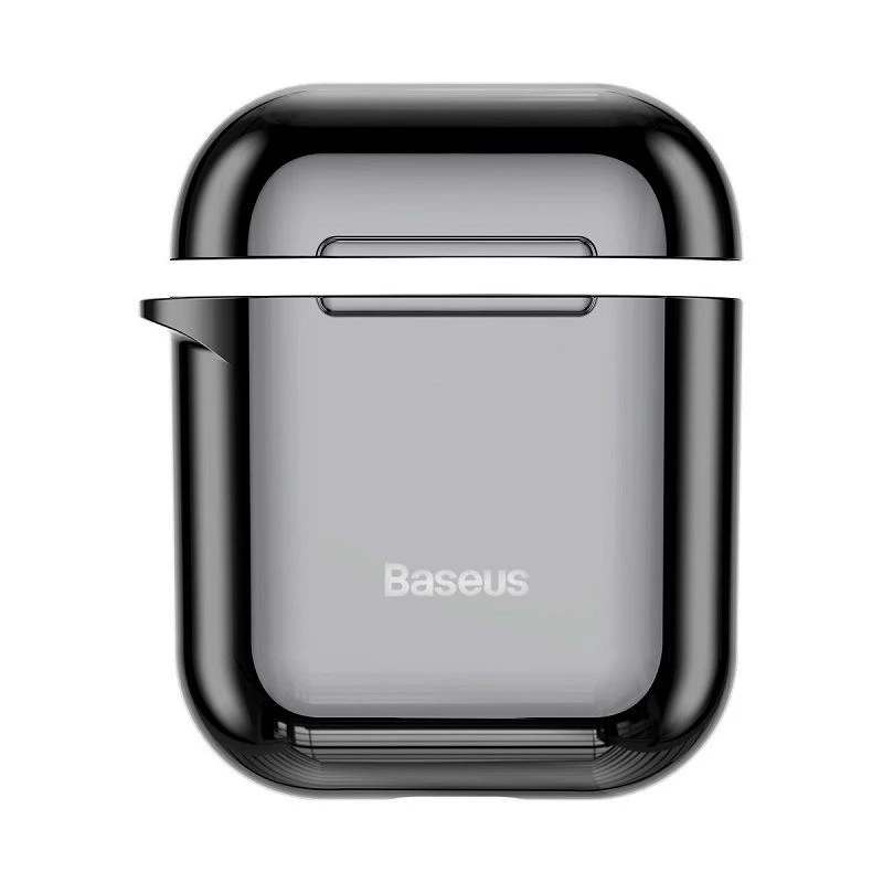 Baseus Metallic Shining ultra tenké silikónové ochranné puzdro s háčikom pre AirPods 1 / 2 čierne