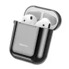 Baseus Metallic Shining ultra tenké silikónové ochranné puzdro s háčikom pre AirPods 1 / 2 čierne
