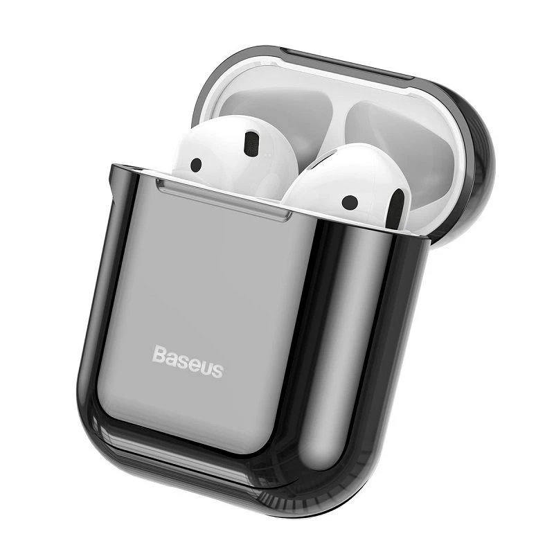 Baseus Metallic Shining ultra tenké silikónové ochranné puzdro s háčikom pre AirPods 1 / 2 čierne