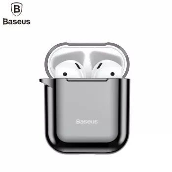 Baseus Metallic Shining ultra tenké silikónové ochranné puzdro s háčikom pre AirPods 1 / 2 čierne