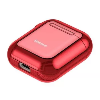 Baseus Metallic Shining ultra tenké silikónové ochranné puzdro s háčikom pre AirPods 1 / 2 červená