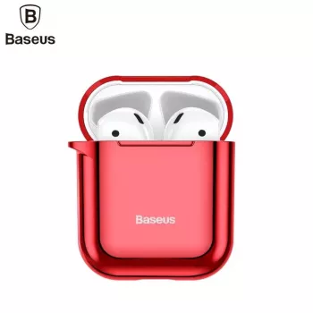 Baseus Metallic Shining ultra tenké silikónové ochranné puzdro s háčikom pre AirPods 1 / 2 červená