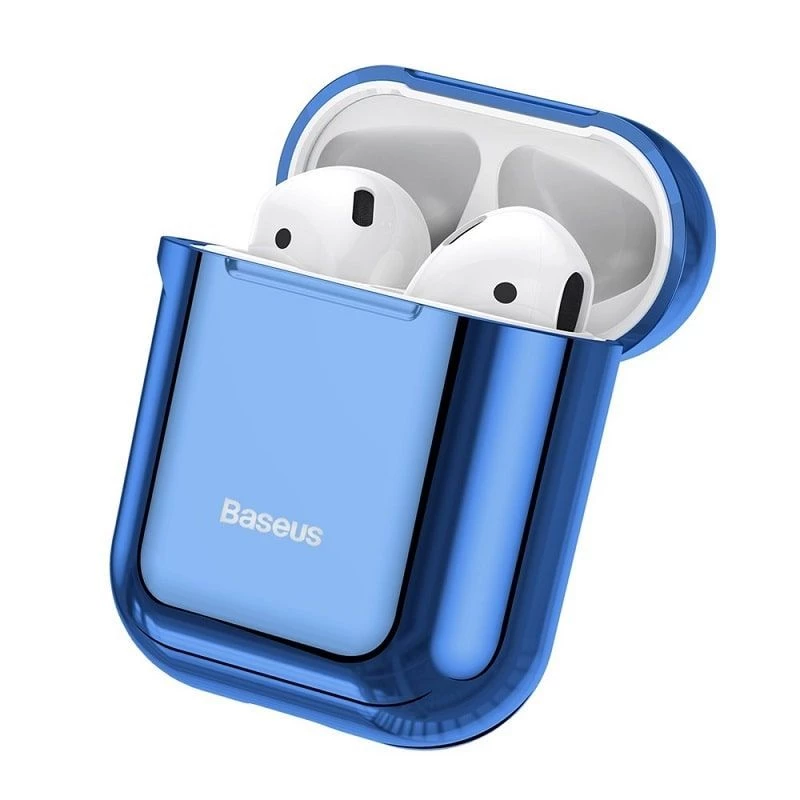 Baseus Metallic Shining ultra tenké silikónové ochranné puzdro s háčikom pre AirPods 1/2 modré