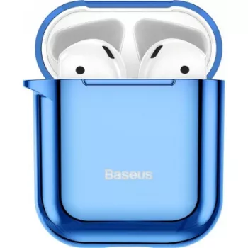 Baseus Metallic Shining ultra tenké silikónové ochranné puzdro s háčikom pre AirPods 1/2 modré