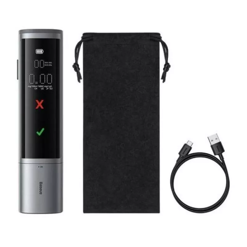 Baseus SafeJourney Pro auto alkohol tester, sivý, USB-C, 470 mAh