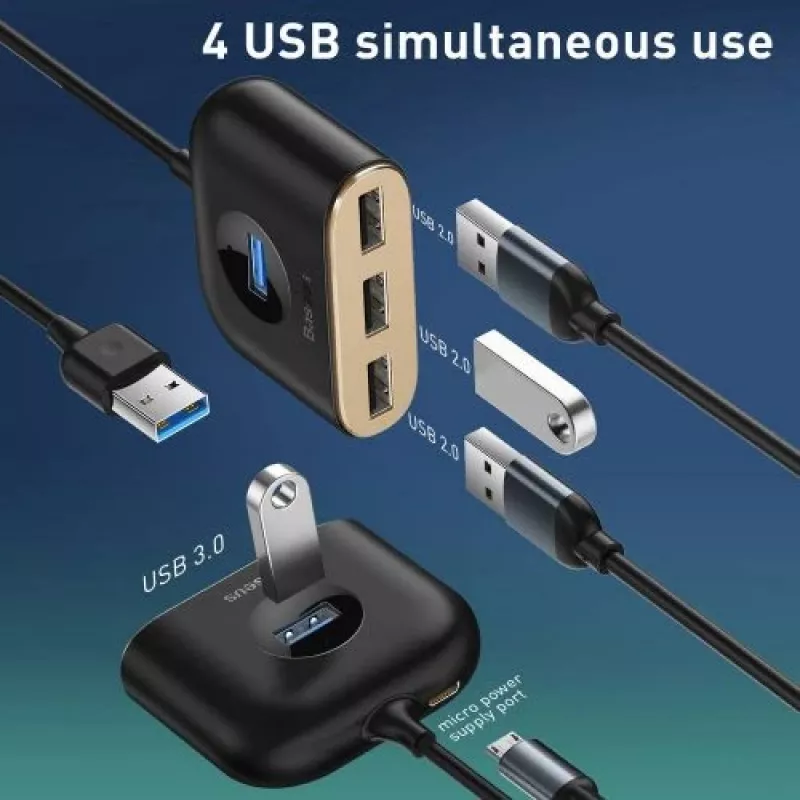 Baseus Square Round USB adaptér USB 3.0 / 3x USB 2.0 / 1m