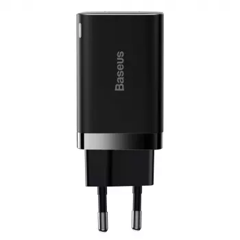 Baseus Super Si Pro Mini rýchla nabíjačka 30W, USB-C + USB-A, PD 3.0, QC 3.0, EU zástrčka, čierna (CCSUPP-E01)