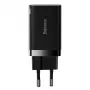 Baseus Super Si Pro Mini rýchla nabíjačka 30W, USB-C + USB-A, PD 3.0, QC 3.0, EU zástrčka, čierna (CCSUPP-E01)