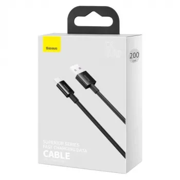 Baseus Superior Series USB-A na USB-C rýchlonabíjací a dátový kábel, 66W (11V/6A), 2m, čierny (CATYS-A01)