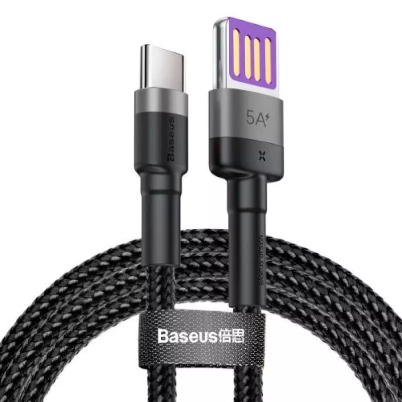 Baseus Cafule SuperCharge kábel USB-A na USB-C, 40W, 5A, QC 3.0, 1 m, čierno-sivý