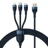 Baseus univerzálny kábel Flash Series II 3-in-1 rýchly nabíjací a dátový kábel (USB-A na Micro + Lightning + Type-C) 66W, 480mbps, 1,2m, modrý (CASS040003)