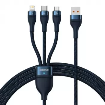 Baseus univerzálny kábel Flash Series II 3-in-1 rýchly nabíjací a dátový kábel (USB-A na Micro + Lightning + Type-C) 66W, 480mbps, 1,2m, modrý (CASS040003)