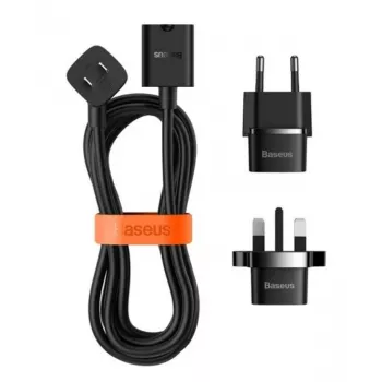 Baseus Universal PowerCombo kábel / predlžovací kábel s mini predlžovacou zásuvkou 1m čierny (EU a UK sieťový adaptér)