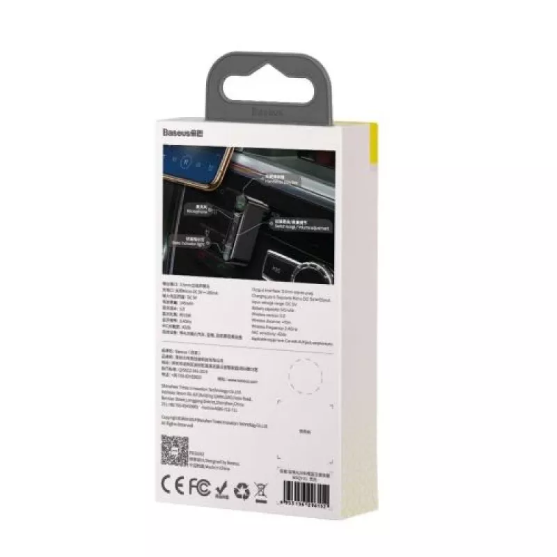 Baseus WXQY-01 Bluetooth 5.0 auto AUX prijímač s funkciou nabíjania Micro-USB – dosah 10 m, 145 mAh, čierny