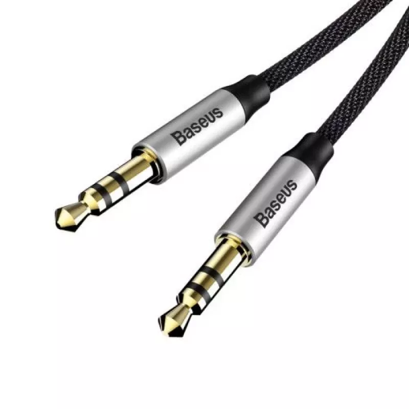 Baseus Yiven M30 3,5-mm audiokábel (jack na jack) – 1 m, nylonový pletený, pozlátený, čierna/strieborná