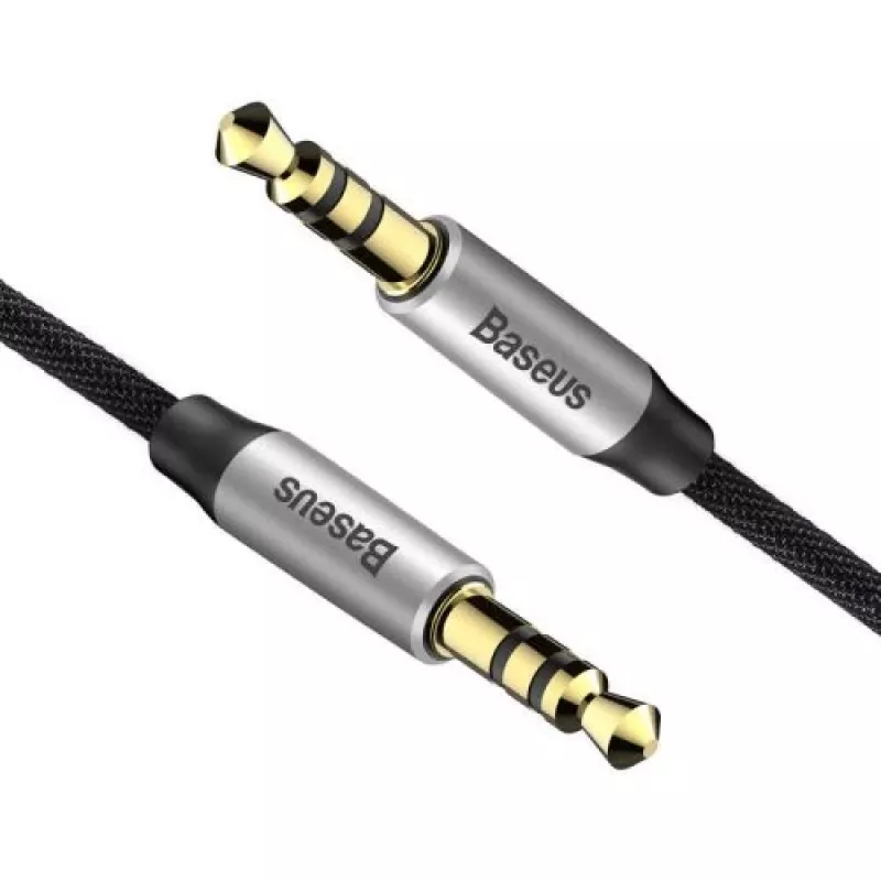 Baseus Yiven M30 3,5-mm audiokábel (jack na jack) – 1 m, nylonový pletený, pozlátený, čierna/strieborná