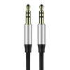 Baseus Yiven M30 3,5-mm audiokábel (jack na jack) – 1 m, nylonový pletený, pozlátený, čierna/strieborná