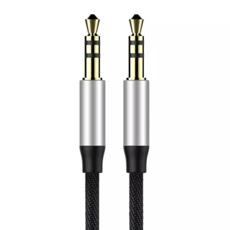 Baseus Yiven M30 3,5-mm audiokábel (jack na jack) – 1 m, nylonový pletený, pozlátený, čierna/strieborná