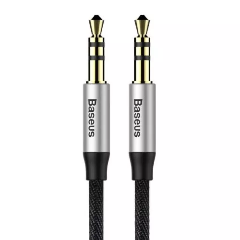 Baseus Yiven M30 3,5-mm audiokábel (jack na jack) – 1 m, nylonový pletený, pozlátený, čierna/strieborná
