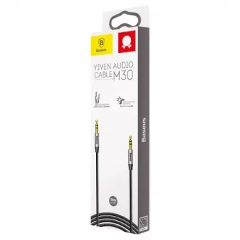 Baseus Yiven M30 3,5-mm audiokábel (jack na jack) – 1 m, nylonový pletený, pozlátený, čierna/strieborná