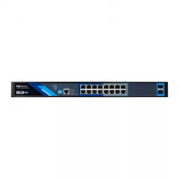 BCS B-SP16G-2SFP-M priemyselný nespravovaný 16-portový Gigabit PoE+ switch s 2 SFP slotmi, 240W PoE rozpočet, montáž na DIN lištu