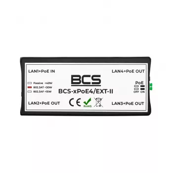 BCS-xPoE4/EXT-II 4-portový PoE+ switch s 1 uplink portom, 60W budget, Extend režim až do 250m