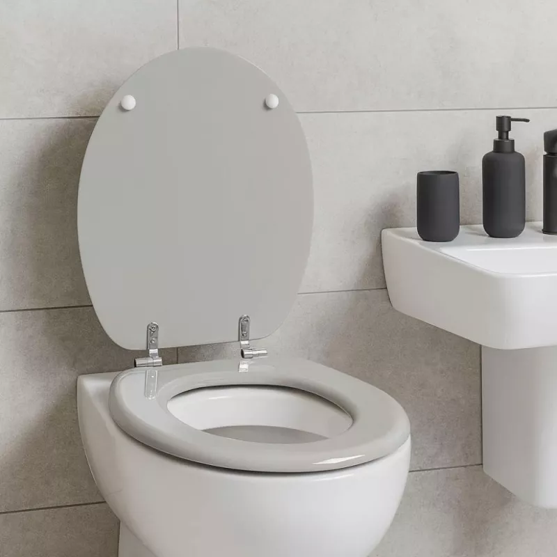 Beldray LA032355PGRY drevené WC sedadlo, biela - soft-close D-forma s rýchloupínacími pántami