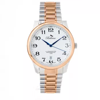 BELLEVUE F1 pánske analógové quartz hodinky 40 mm nerezová oceľ čierny ciferník pravá koža remienok