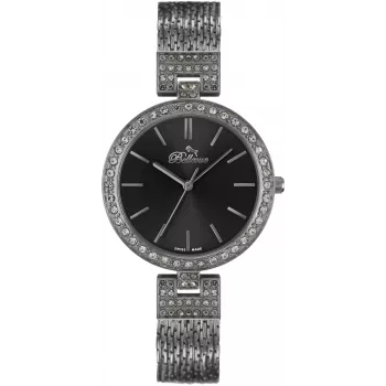 BELLEVUE Woman B25 35 mm quartz analógové hodinky strieborný ciferník čierny kožený remienok