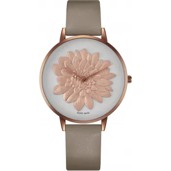 BELLEVUE dámske B43-1 quartz náramkové hodinky 40 mm strieborný ciferník čierny kožený remienok
