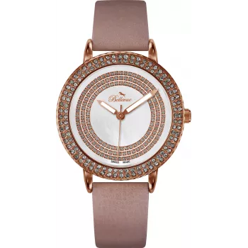 BELLEVUE dámske B45 35 mm quartz analógové hodinky oceľové puzdro strieborný ciferník čierny kožený remienok