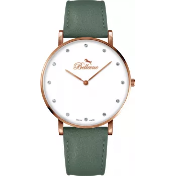 BELLEVUE dámske B57 40 mm quartzové analógové hodinky strieborný ciferník čierna koža