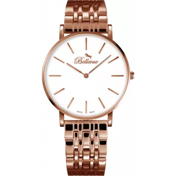 BELLEVUE Woman D32 40mm analógové quartzové hodinky strieborný ciferník čierny kožený remienok