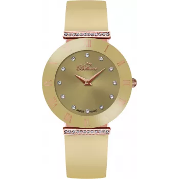 BELLEVUE Woman E106 quartz analógové hodinky 26 mm nerezové puzdro biely ciferník čierny kožený remienok