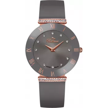 BELLEVUE Woman E112 analógové quartzové hodinky 25mm strieborný ciferník čierny kožený remienok