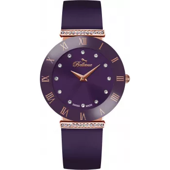 BELLEVUE Woman E114 26mm quartz analógové hodinky strieborný ciferník čierny kožený remienok