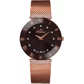 BELLEVUE Woman F103 33mm quartz analógové hodinky - biely ciferník čierna koža