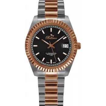 BELLEVUE Woman H19 38 mm quartz analógové hodinky strieborný ciferník čierny kožený remienok