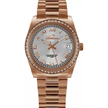 BELLEVUE Woman I28 (28mm) quartz náramkové hodinky analógové - strieborný ciferník, čierny kožený remienok