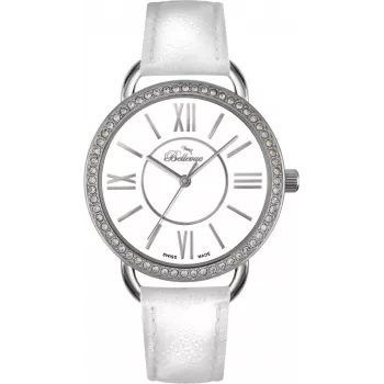 BELLEVUE dámske A69 quartzové hodinky 38 mm biely ciferník čierna koža