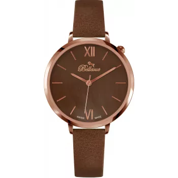 BELLEVUE B51 dámske quartzové hodinky 35mm puzdro z nerezovej ocele strieborný ciferník čierny kožený remienok