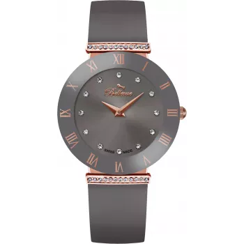 BELLEVUE dámske E111 quartzové hodinky 33 mm nerezové puzdro čierny kožený remienok